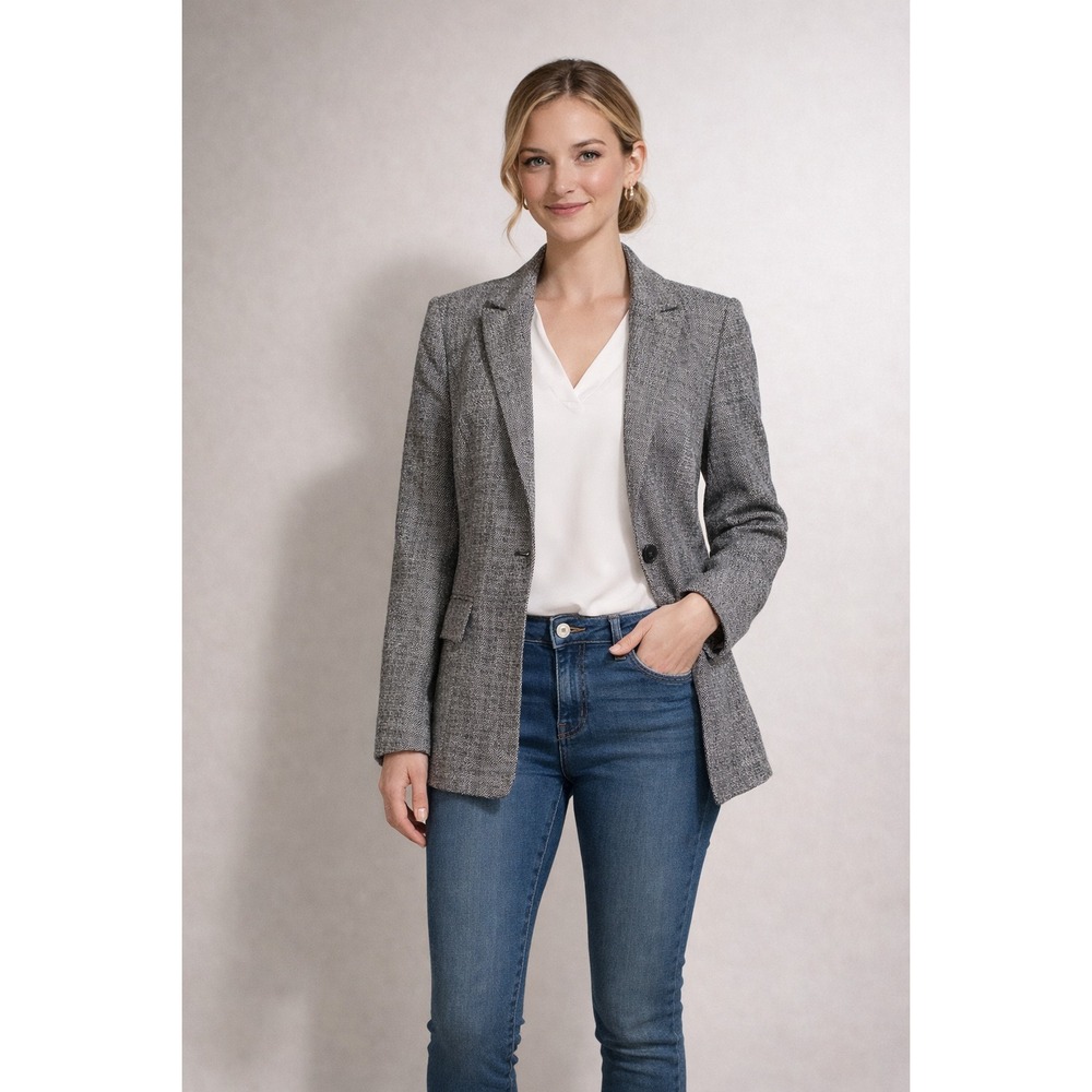 NWOT WHBM Women's Gray Tweed One Button Tailored Business Blazer Jacket Sz 2